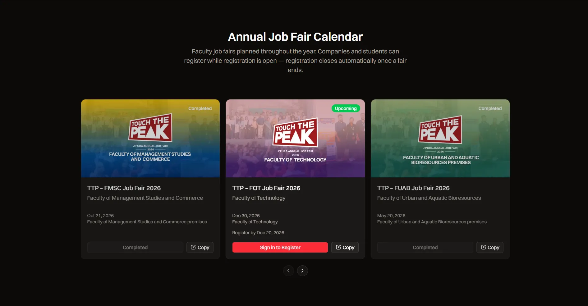 Touch The Peak annual job fair calendar